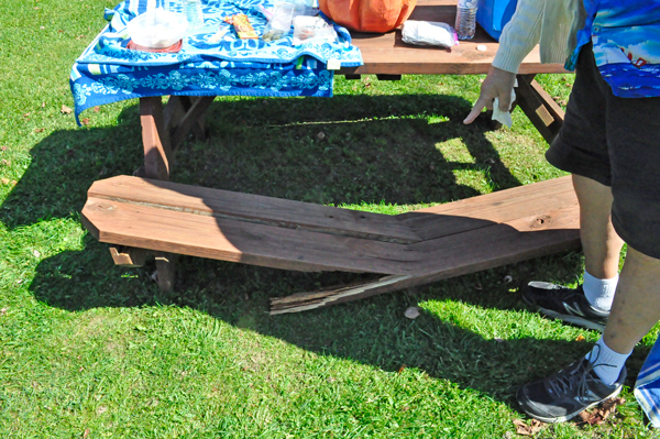 broken picnic bench